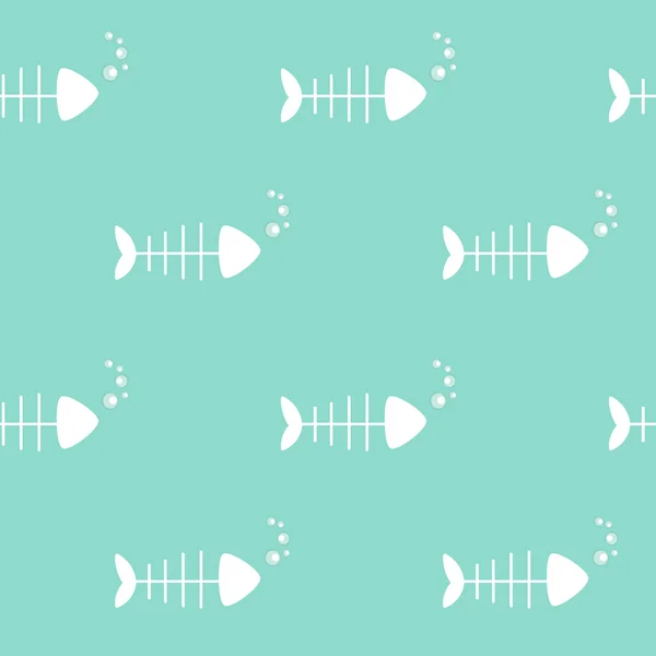 Lindo hueso de pescado blanco en azul mar inconsútil patrón vectorial fondo ilustración — Vector de stock