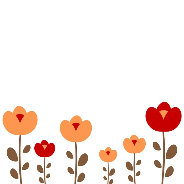 Tebrik, davet ve notlar için beyaz arka plan sevimli vektör çerçeve kartı şablonu renkli turuncu ve kırmızı çiçekler — Stok Vektör