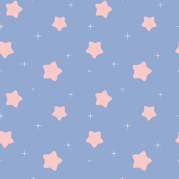 Mignon beau blanc et rose étoiles de quartz rose dans le ciel de sérénité bleu motif vectoriel sans couture illustration de fond — Image vectorielle