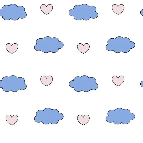 Söt Lovely Rose Quartz och Blue Serenity moln och hjärtan sömlös vektor mönster bakgrund romantisk illustration — Stock vektor