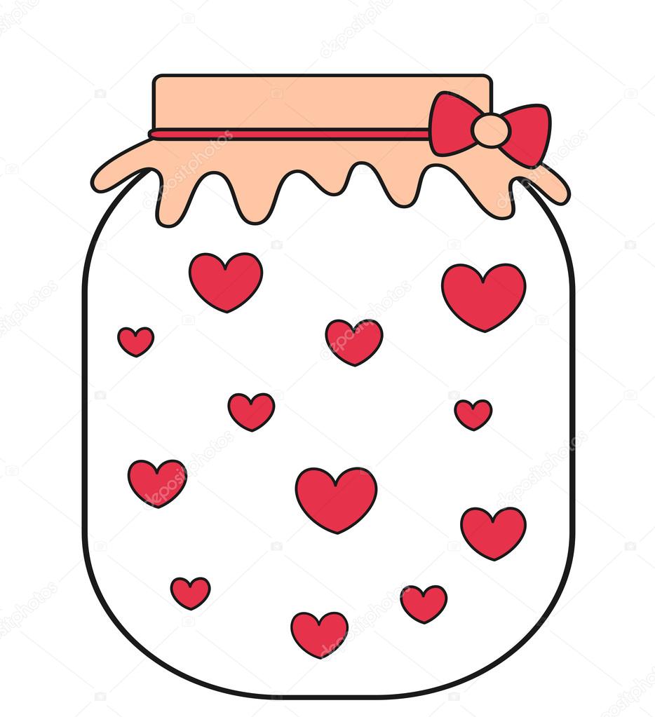 cute lovely cartoon jar with hearts vector illustration