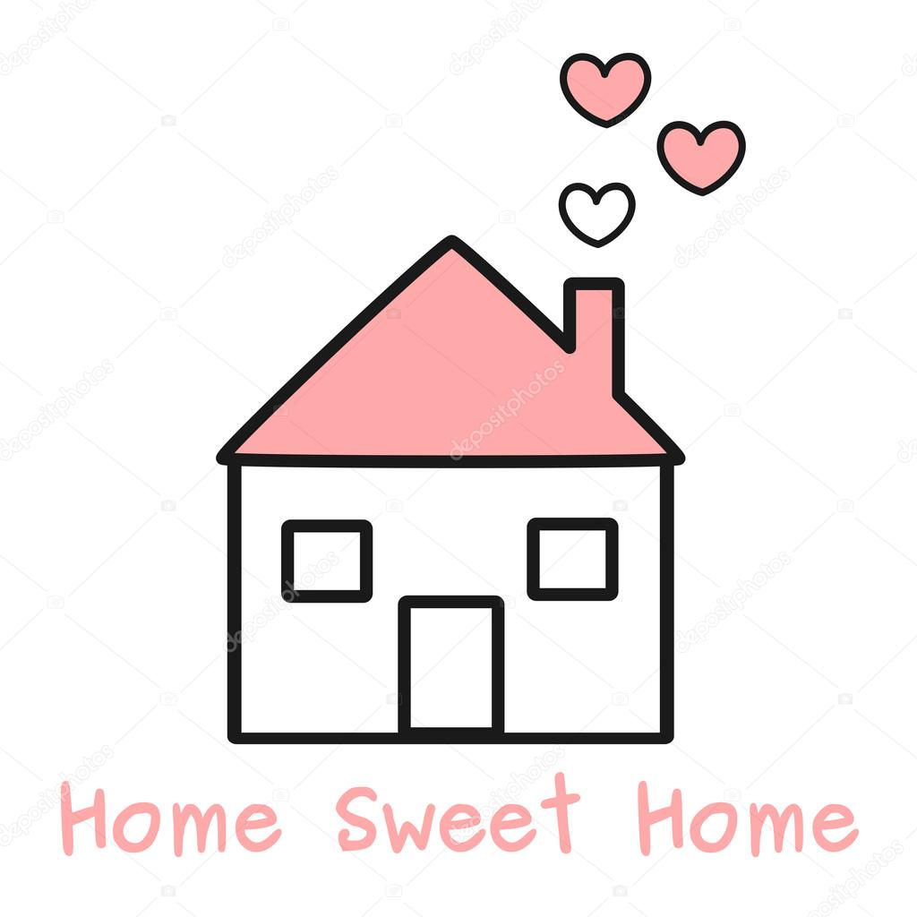 Cute lovely black white and pink home with hearts cartoon vector