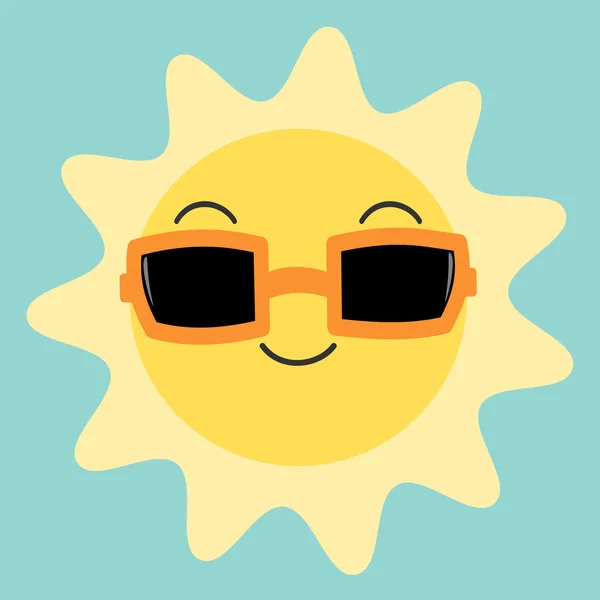 Lindo dibujo animado feliz sol en el cielo con gafas de sol vector ilustración — Vector de stock