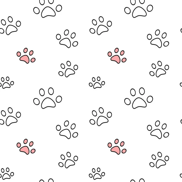 Noir blanc et rouge motif vectoriel sans couture illustration de fond avec patte d'animal de compagnie — Image vectorielle