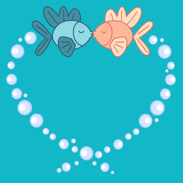 Mignon dessins animés poissons en amour romantique vecteur illustration — Image vectorielle