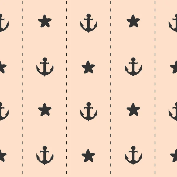 Negro ancla y estrellas de mar sobre fondo rosa lindo patrón de vectores sin costura ilustración — Vector de stock