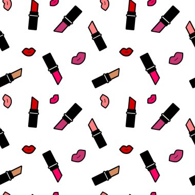 sevimli renkli karikatür ruj dikişsiz vektör desen arka plan illüstrasyon
