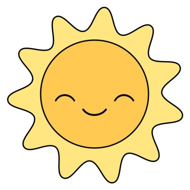 beyaz arka plan vektör illüstrasyon izole sevimli karikatür güneş gülümseyen