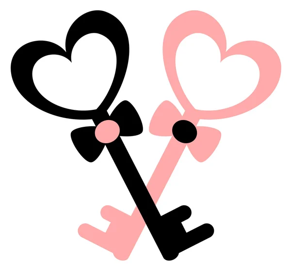 Lindo encantador negro blanco rosa clave con corazón romántico vector ilustración aislado sobre fondo blanco — Archivo Imágenes Vectoriales