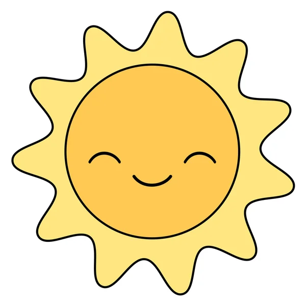 Bonito desenho animado sol sorrindo isolado no fundo branco vetor ilustração —  Vetores de Stock