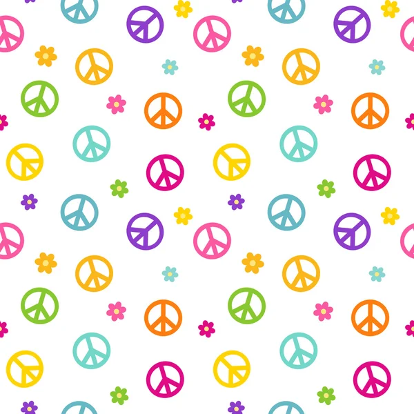 かわいいカラフルな虹の平和シンボルシームレスベクトルパターン背景イラスト — ストックベクタ