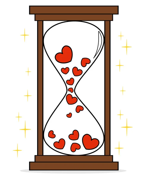 Cute cartoon hourglass with hearts concept vector illustration — Stock Vector