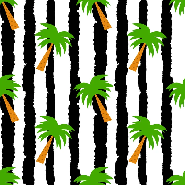 Palmbomen op grunge zwarte en witte strepen naadloze patroon achtergrond vectorillustratie — Stockvector