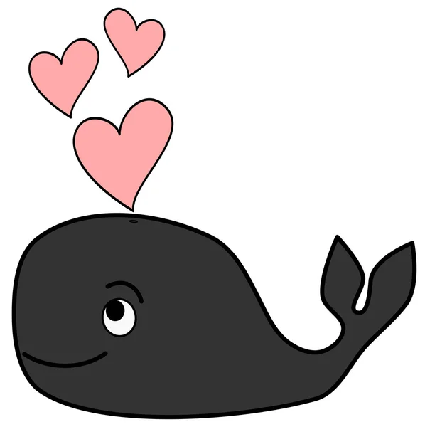 Schattige cartoon walvis met roze harten vectorillustratie — Stockvector