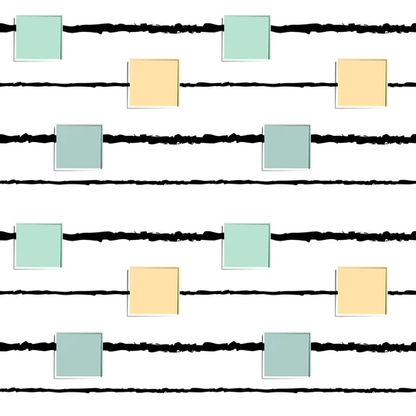 Grunge motif vectoriel sans couture illustration de fond avec des carrés colorés et des rayures noires — Image vectorielle