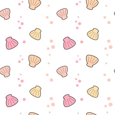 sevimli renkli deniz kabuğu dikişsiz vektör desen arka plan illüstrasyon