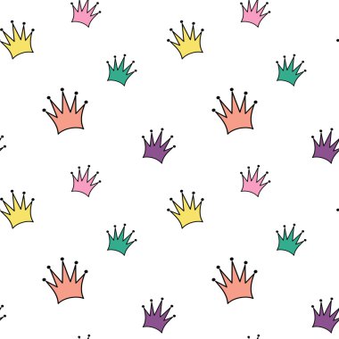 sevimli renkli karikatür taçlar dikişsiz vektör desen arka plan illüstrasyon