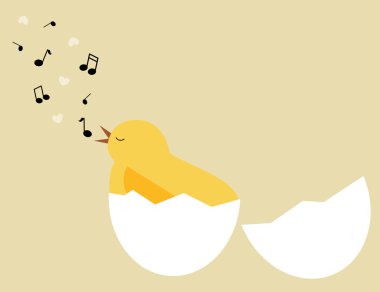 sevimli karikatür küçük sarı kuş şarkı vektör illüstrasyon