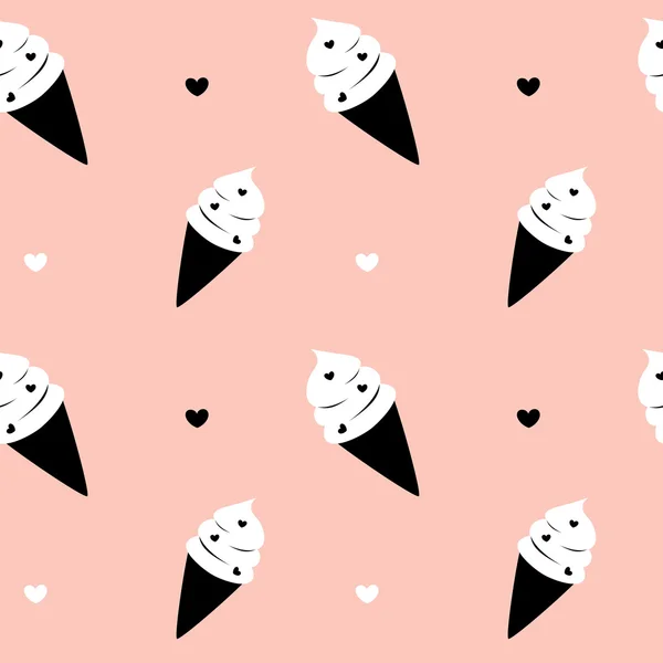 黑色 白色 粉红色 可爱 冰淇淋 无缝 矢量 模式 背景 插图 — 图库矢量图片