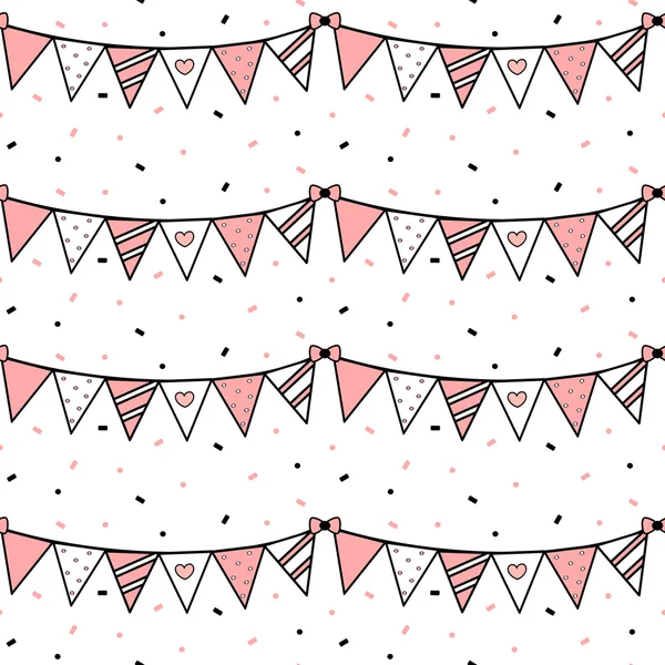 Söt svart vit rosa Bunting sömlös vektor mönster bakgrund illustration — Stock vektor