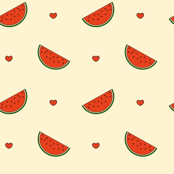 Cute cartoon watermelon sliced seamless vector pattern background illustration — Stock Vector