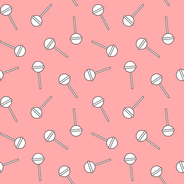 Lindo piruletas blancas sobre fondo rosa sin costuras patrón vectorial ilustración — Vector de stock