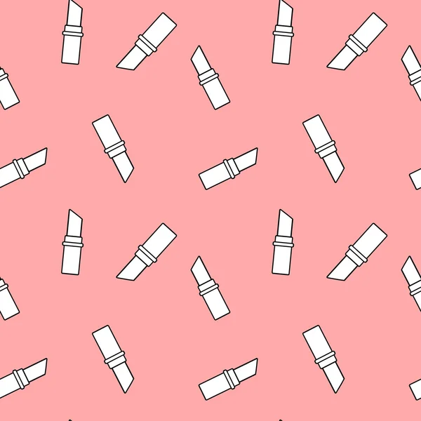 Lindo lápiz labial blanco de dibujos animados sobre fondo rosa sin costuras patrón vectorial ilustración — Vector de stock