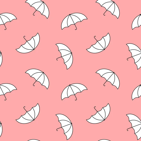 Lindo paraguas blanco sobre fondo rosa sin costuras patrón vectorial ilustración — Archivo Imágenes Vectoriales