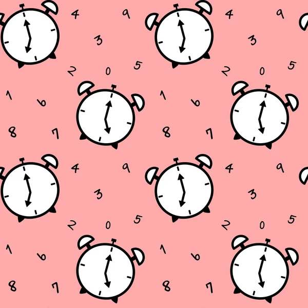 Ρολόι κινουμένων σχεδίων σε ροζ φόντο απρόσκοπτη απεικόνιση διανυσματικού μοτίβου — Διανυσματικό Αρχείο