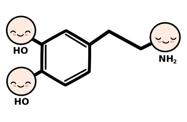 Lindo dibujo animado dopamina estructura de la molécula vector ilustración — Vector de stock