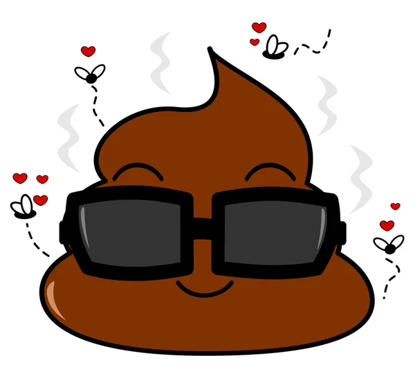 Cute cartoon poo with in love flies funny humor vector illustration — Stock Vector