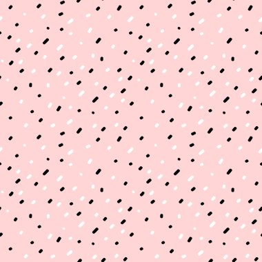pembe arka plan sorunsuz vektör desen çizim üzerinde sevimli siyah beyaz konfeti