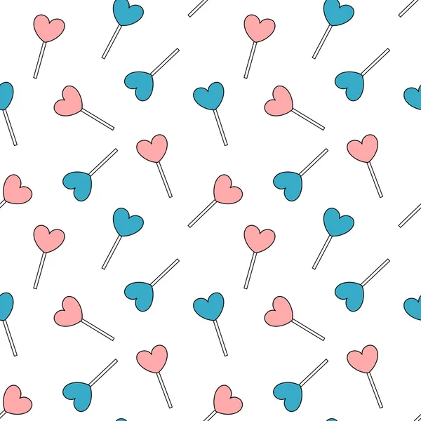 Lindo dibujo animado azul y rosa corazón lollipop sin costuras patrón de fondo ilustración — Archivo Imágenes Vectoriales