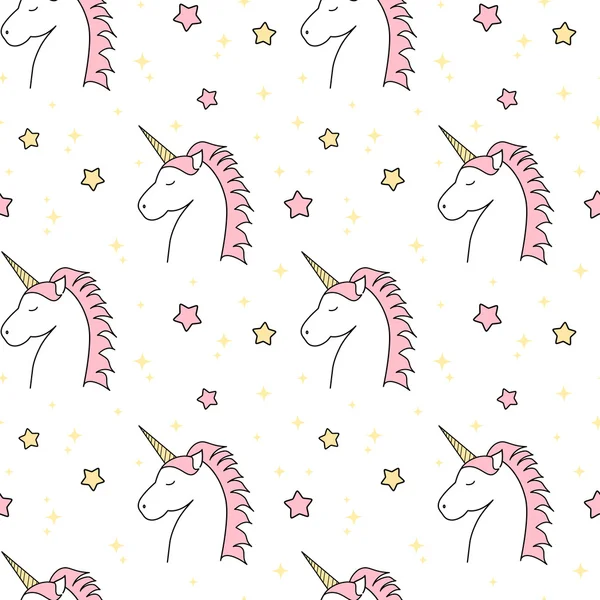 Lindo dibujo animado unicornio sin costura vector patrón fondo ilustración con estrellas — Archivo Imágenes Vectoriales