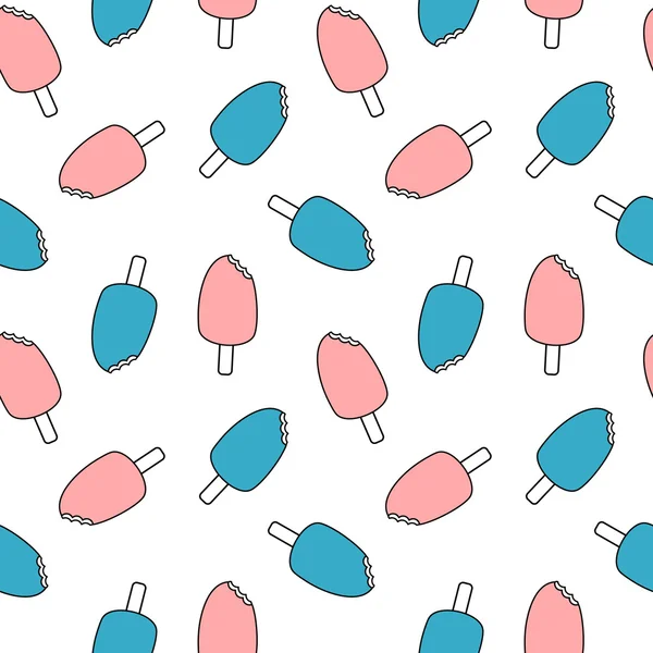Lindo dibujo animado azul y rosa mordido helado palo sin costura vector patrón fondo ilustración — Archivo Imágenes Vectoriales