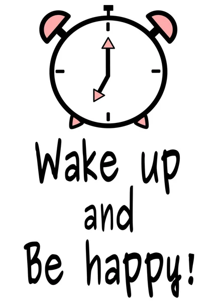 Despertar y ser feliz cita motivacional negro blanco vector rosa fondo tarjeta ilustración — Vector de stock