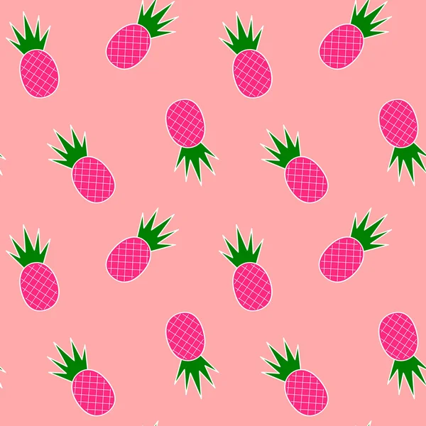 Colorato ananas su sfondo rosa senza soluzione di continuità modello vettoriale illustrazione — Vettoriale Stock