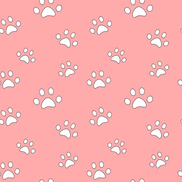Pata linda mascota blanca sobre fondo rosa sin costuras patrón vectorial ilustración — Vector de stock