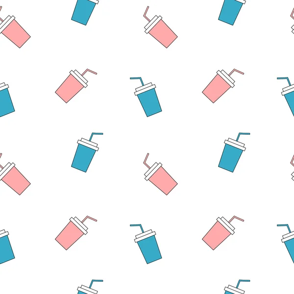 Lindo rosa y azul tazas de papel sin costura vector patrón fondo ilustración — Vector de stock