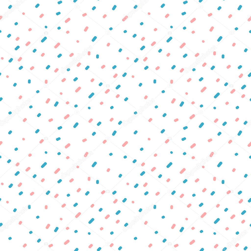 Cute pink blue confetti on white background seamless vector pattern