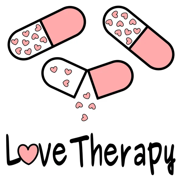 Love therapy concept vector background illustration with heart pills — Stock Vector