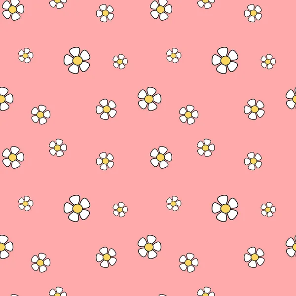 Flores de margarita blanca sobre fondo rosa sin costuras patrón vectorial ilustración — Archivo Imágenes Vectoriales