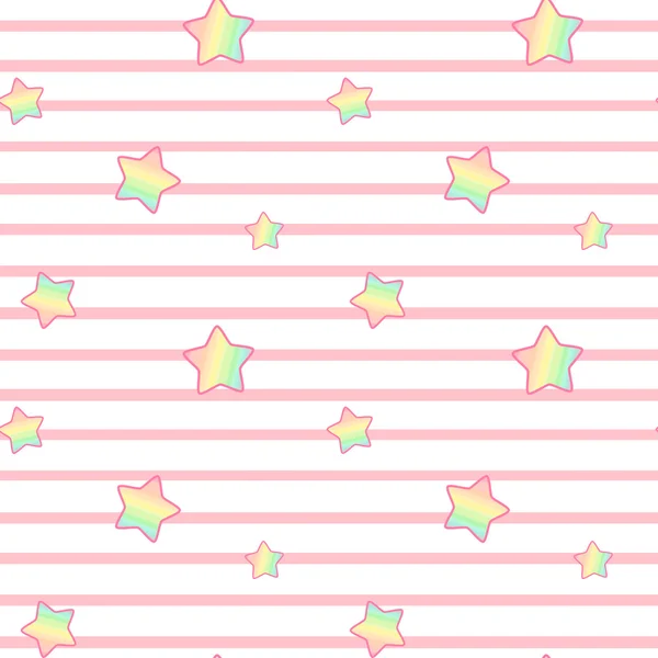 可爱的彩虹星上白色和粉红色条纹无缝模式背景插图 — 图库照片