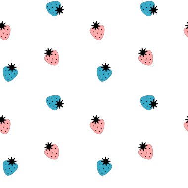 sevimli çizgi mavi ve pembe çilek Dikişsiz desen arka plan illüstrasyon vektör