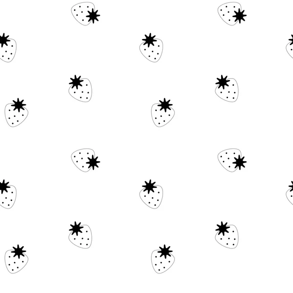 Sevimli siyah beyaz basit sorunsuz vektör desen arka plan illüstrasyon çilek ile — Stok Vektör
