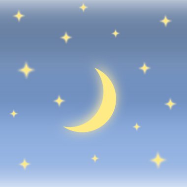mavi gökyüzü arka plan illüstrasyon ay ve yıldızlar