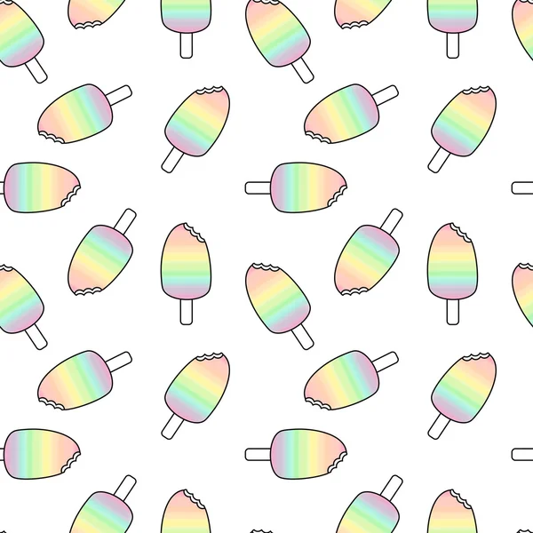 Bonito desenho animado arco-íris aquarela mordido sorvete sem costura padrão ilustração — Fotografia de Stock
