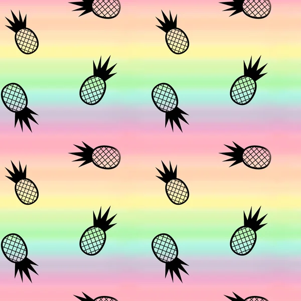 Colorato arcobaleno acquerello senza soluzione di continuità modello di sfondo illustrazione con ananas — Foto Stock