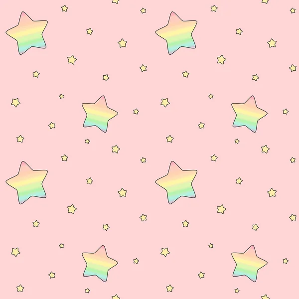 Bonito desenho animado arco-íris aquarela estrelas no fundo rosa sem costura padrão ilustração — Fotografia de Stock
