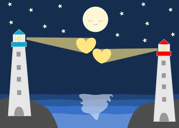 距離愛漫画イラストについてのロマンチックなシーンで灯台 — ストック写真